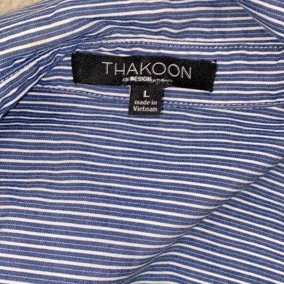 THAKOON blue striped and floral size large button down shirt - Picture 7 of 9